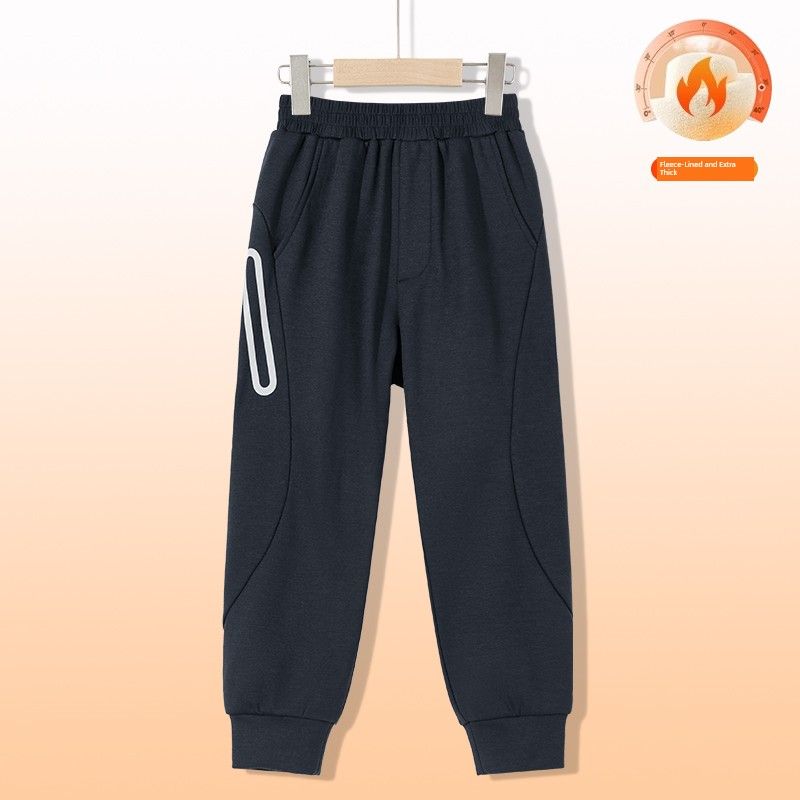 Baleno Ybb Series Boys  Pants Children s Autumn and Winter Fleece-Lined Sweatpants 2025 New Style Boys  Large Children s Sweatpants Black # Solid Color 130
