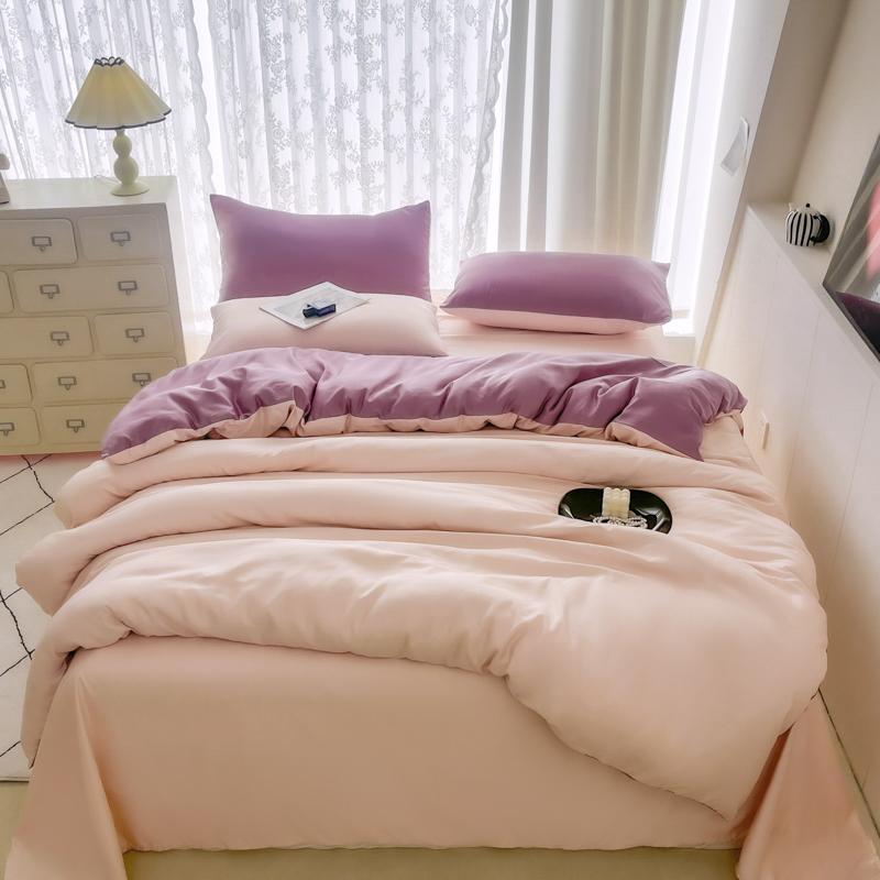 3/4pcs Summer Cool Silk Quilt Set for Bedroom Apartment Solid Color Fashion (1pc Quilt Cover +1pc Bed Sheet +1/2pcs Pillowcase)