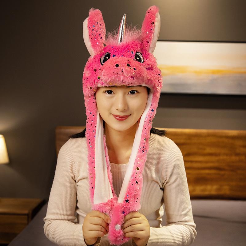 Adorable Unicorn Plush Hat with Moving Ears - Cute Pony Headgear for Kids & Adults