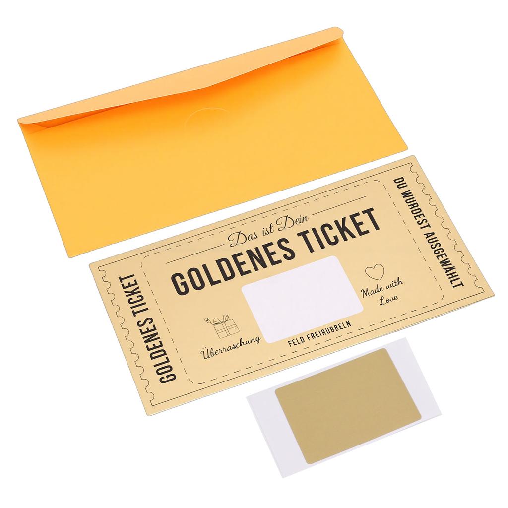 Golden Reveal Ticket with Envelope and Covering Film Scratch Off Surprise Card for Birthday Anniversary Gift