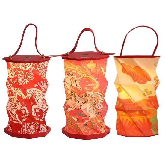 Yousheng Foldable Lantern Night Light Portable Hanging Ambient Lamp with Handle Year of The Horse Festive Gift for Home Decor Chinese New Year