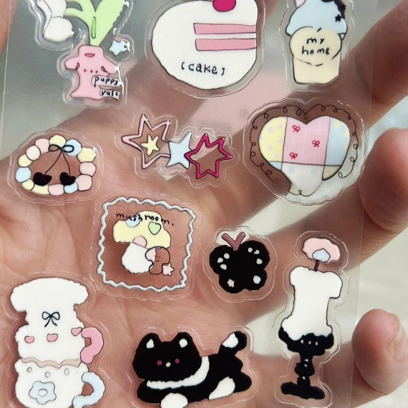 High Aesthetic DIY Adhesive Stickers for Scrapbook Journal Photocard Decor INS Cute Cat & Elephant Jelly Stickers