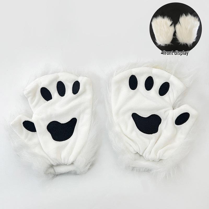 Mănuși de pluș Cosplay – Gheară de urs și lăbuță de pisică, cu degete tăiate – Accesorii drăguțe de Halloween