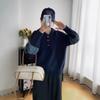 Retro hooded twist splicing denim knitted sweater top autumn new loose design sweater pullover woman