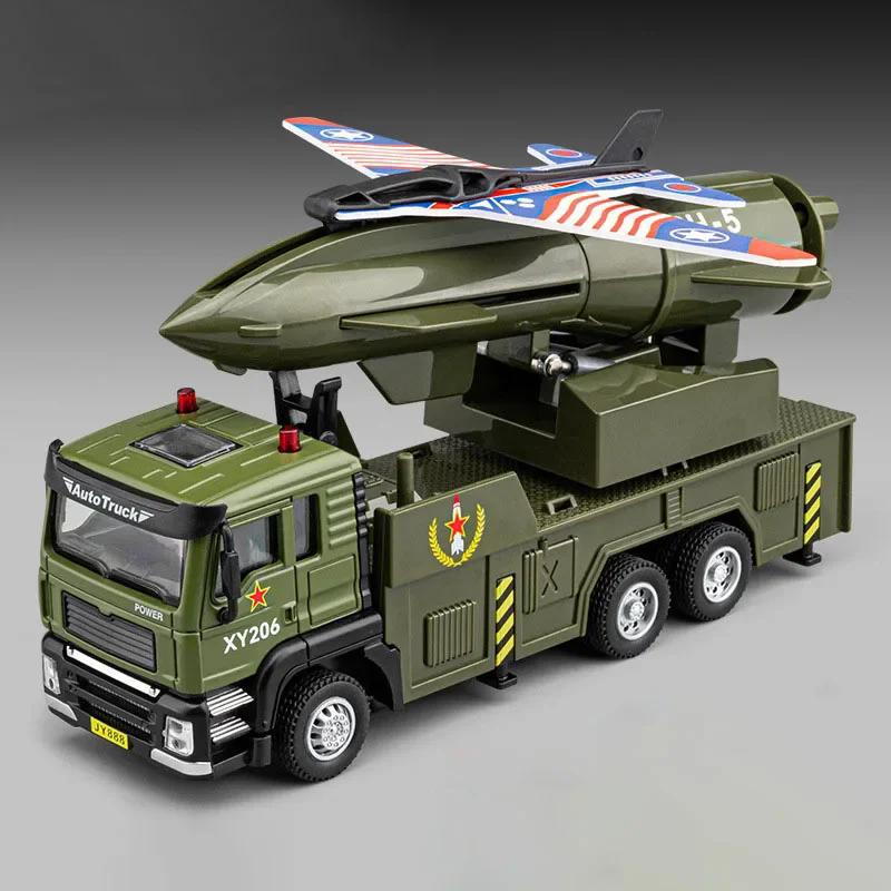1:32 Missile Rocket Launcher Drone Launch Model Car Toy Metal Diecast Sound Light Military Vehicles Toys Models Boys Gifts