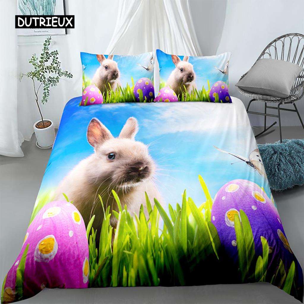 Niedliches Bettwäscheset mit Cartoon-Motiv, Hund/Kaninchen, nordisch, Kingsize, Einzelbett, Zwilling, 90/135/150, Bettbezug 240×220, Bettbezug für Mädchen, Jungen, Kinder, Teenager, Geschenk