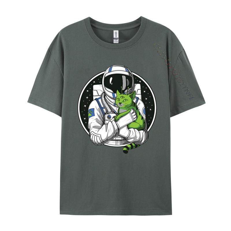 Astronaut Alien Cat Psychedelic Space Tshirt Men Cotton Tshirts Astronaut Gifts Man Tops Streetwear Newest Design