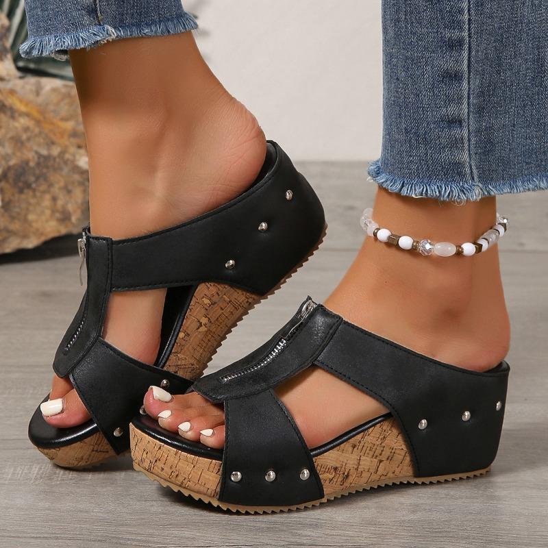 High-top Large-size Slip-on Women's Shoes with Open-toe Design and Hollow Sole, New Style