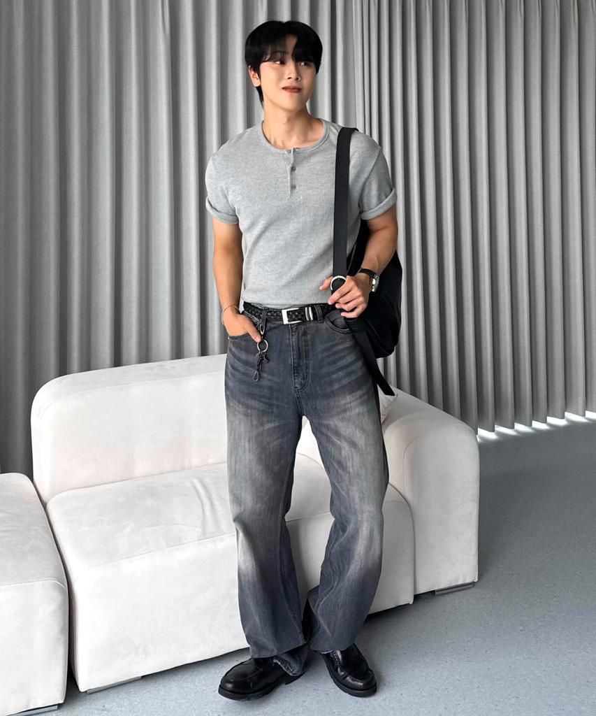 HYOJI 26 Ss Semi-Crop Waffle Henley Neck Short Sleeve T-Shirt (3 Colors)