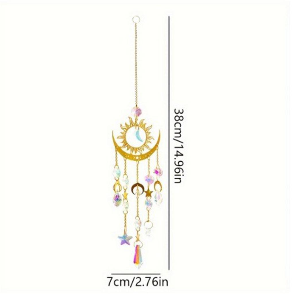 New Gold Flame Moon Crystal Pendant Sunlight Catcher Outdoor Garden AB Colorful Hanging Decorations Hanging Ornaments
