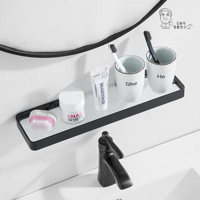Mutagong Modern Black Glass Straight Bathroom Shelf D-Type 20cm