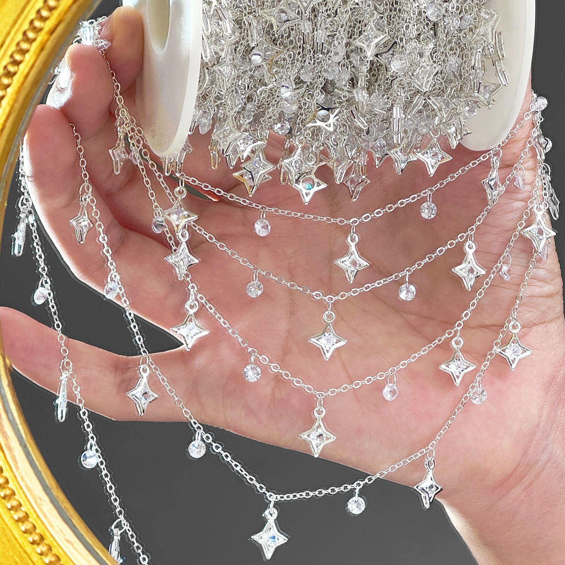 

0.5/1/2M Exquisite Star Zircon Inlaid Pure Copper Chains DIY Jewelry Necklace Bag Decoration Tassel Chains Clothing Accessories 0.5meter