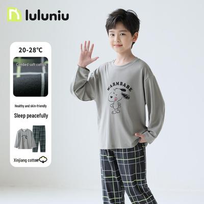 Lulu Niu Boys' Cartoon Cotton Long-Sleeve Pajamas - Spring & Autumn Style