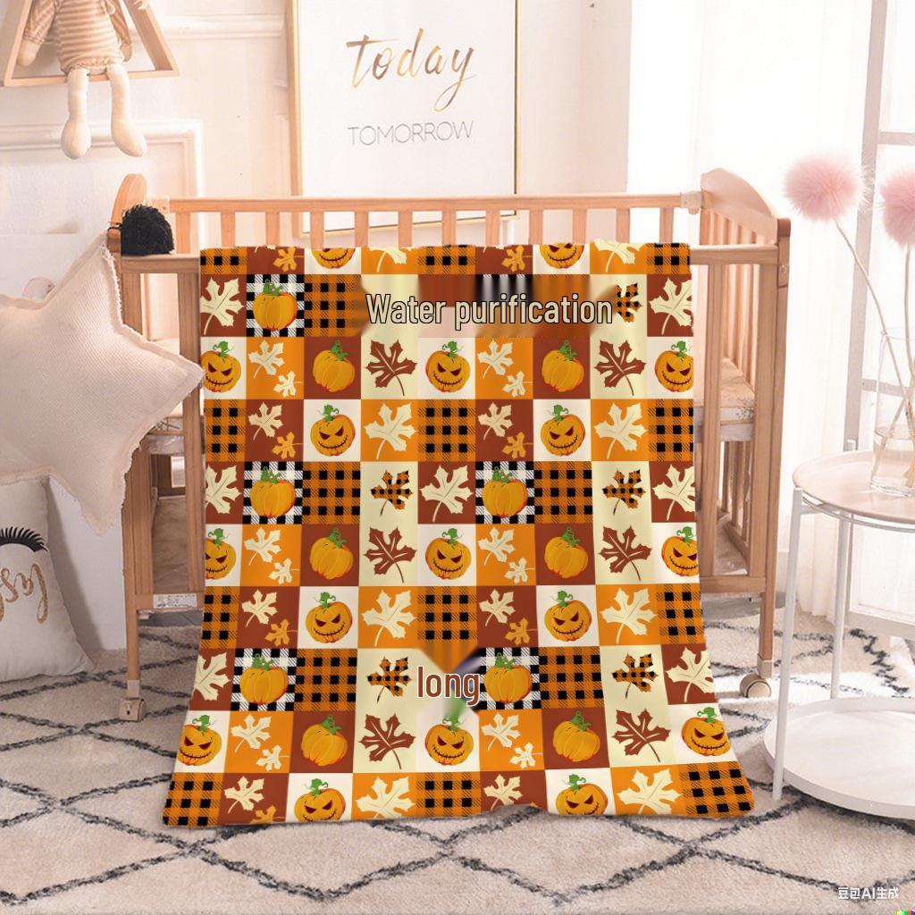 Thanksgiving Flannel Blanket - Maple Leaf & Pumpkin Design Throw for Sofa Decoration