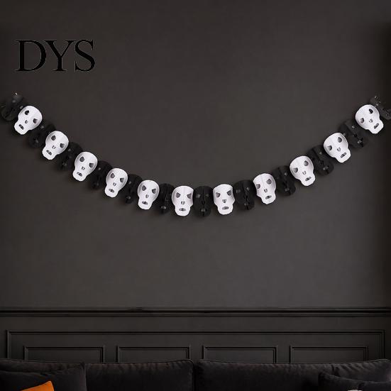 Classroom Garden Party Wall Hangings 10FT Halloween Garland, Spooky Skull Pumpkin Spider Hanging Paper Bunting Easy Assembly Holiday Banners