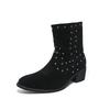 Men's Large Suede Leather Rivet Pointed Toe Ankle Boots - Medium Heel Fashion Knight Boots