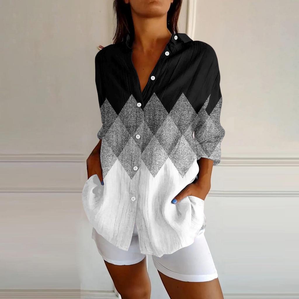 Womens Button Down Shirts Cotton Linen Long Sleeve Dress Shirts Casual Summer Tops Work Blouses
