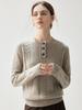 Pull élégant en tricot cachemire pour femme, Automne/Hiver 2026: Col rond, Demi-boutonnage, Coupe ample, Épais et élégant