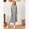 Fall Winter New European American Women's Clothing Solid Color Knit Loose Dress With Side Seam Pockets Curved Hem