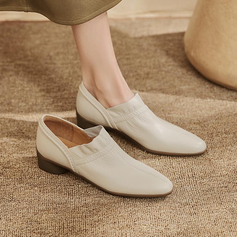 Fashion Retro Genuine Leather Luxury Pumps Round Toe High Heels Women'S Shoes Sexy Party High Heels 2025 New Pumps High Heels Women
