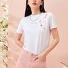 Li Ning Sakura Pattern Round Neck Short Sleeve T-Shirt Women Tops White AHSR626-1