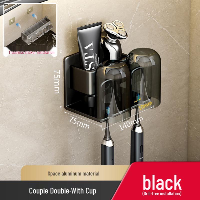 Wall-Mounted Punch-Free Toothbrush and Mouthwash Holder Set