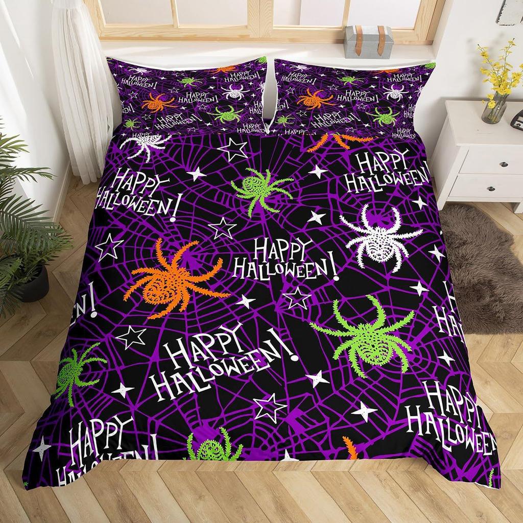 Digital Printing Three-Piece Kit Quilt Cover Pillowcase Cute Ghost Pumpkin Lantern Bedding