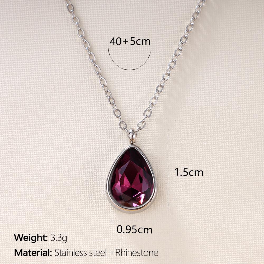 18K Gold Plated Stainless Steel Water Drop Diamond Pendant Necklace for Women - French Light Luxury Style