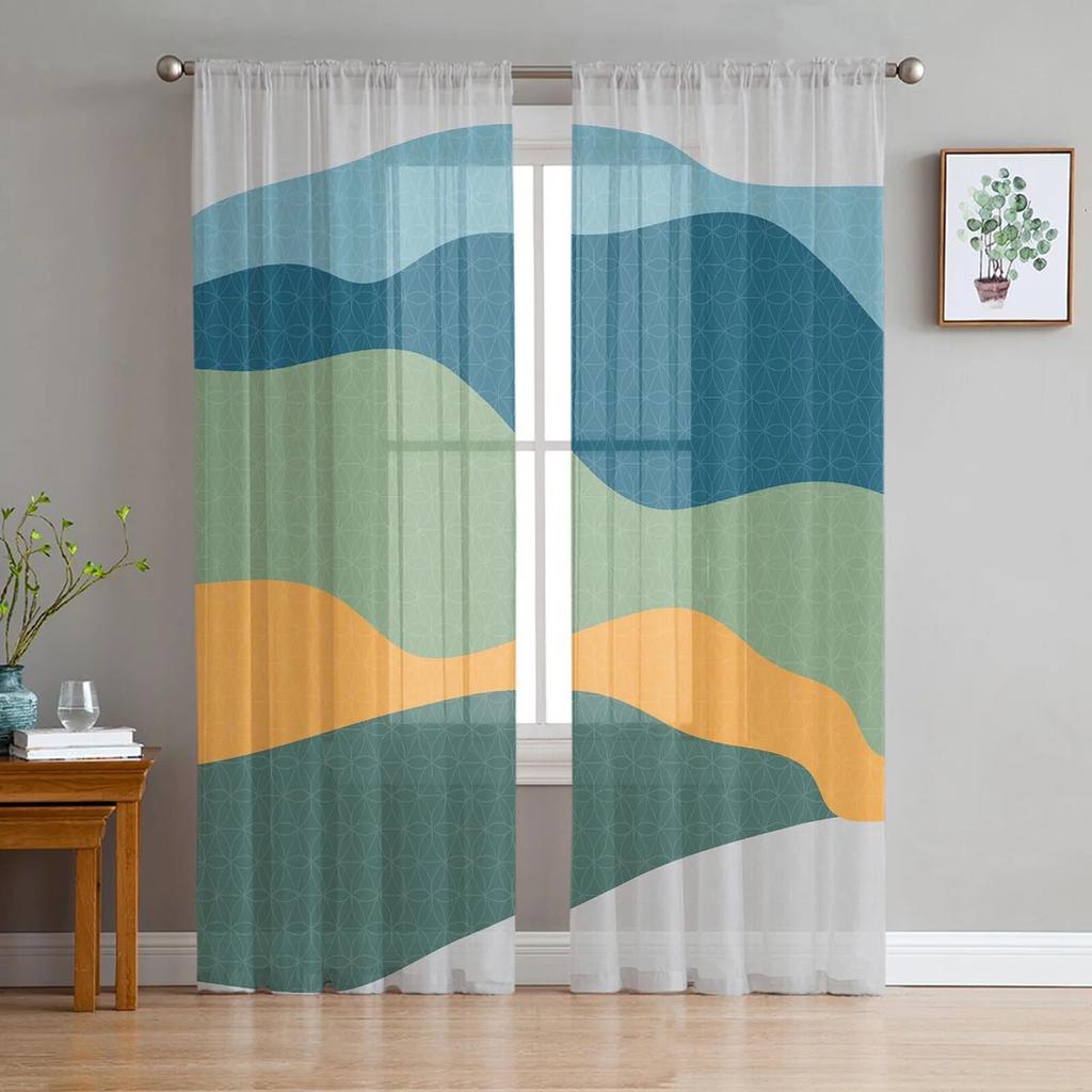 Abstraktní geometrický vzor Průsvitné závěsy do obývacího pokoje Ložnice Domácí Hotel Káva Dekor Šifon Tylové závěsy