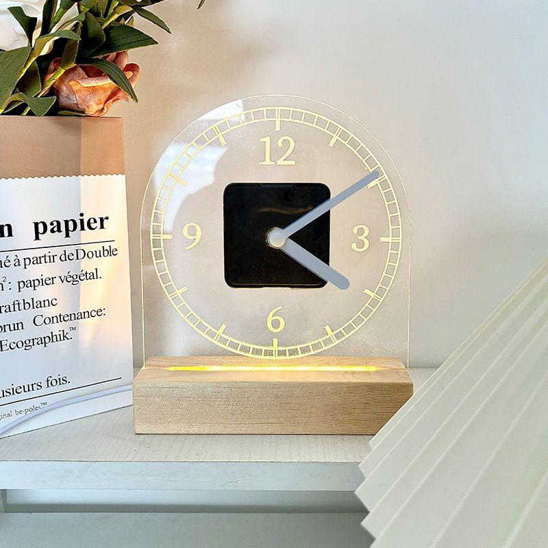 Simple and Fashionable Acrylic Transparent Clock LED Luminous Night Lamp Clock Desktop Ins Style Ornaments Silent Home Use