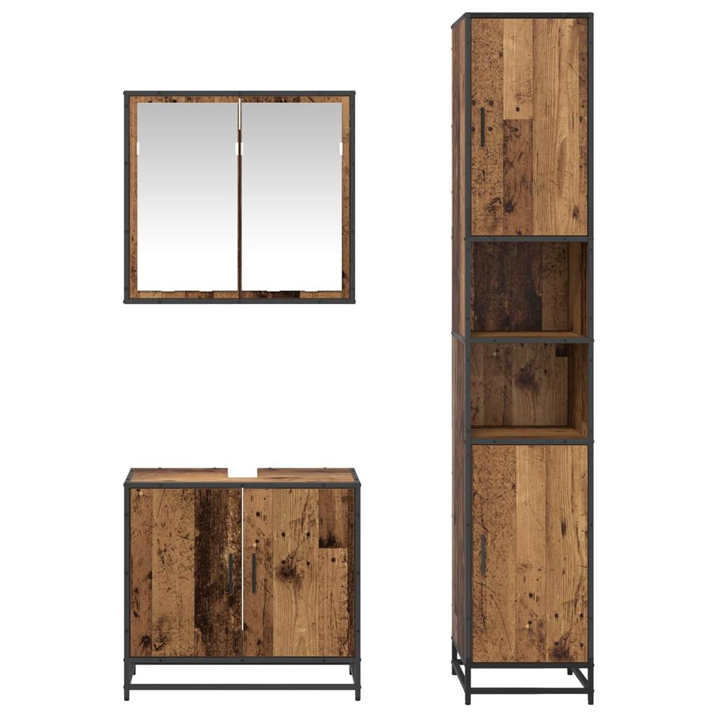 Bathroom Furniture Set with Shelf 3 pcs Reclaimed Wood Effect Particleboard