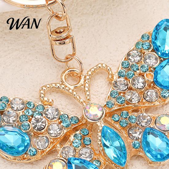 Wear-resistant Keyring Keychain Pendant Sparkling Rhinestones Butterfly Design Key Chain Colorful with Lobster Clasp Backpacks Car Bags Decorative