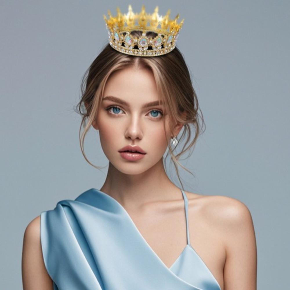Rhinestone Baroque Pageant Crowns Cake Decorations Luxury Crystal Queen Princess Tiara Headpieces Round Bridal Crowns
