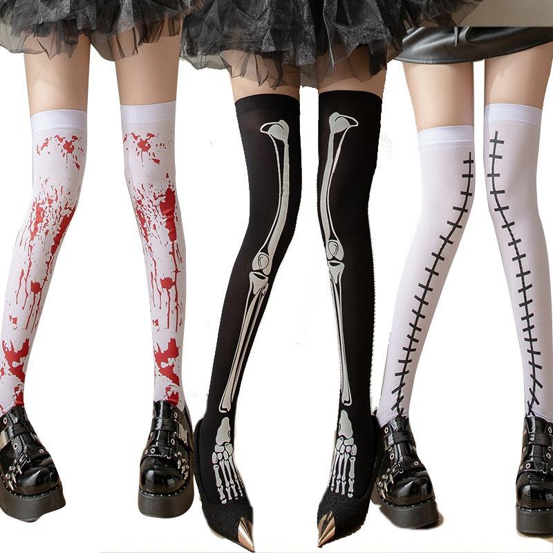 

Halloween new stockings JK long stockings bloodstained bone ghost festival long tube knee high socks COS devil girl long socks # One Size