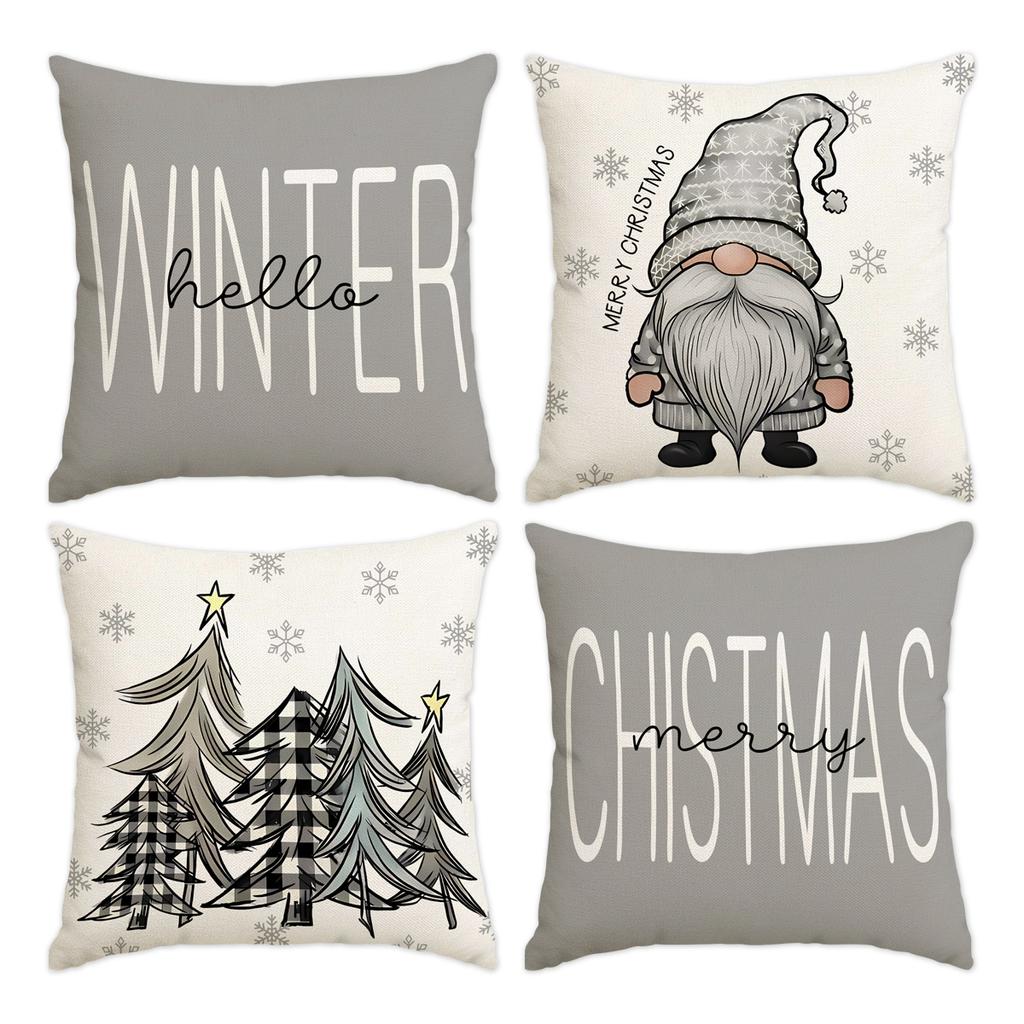 1Pc/4Pcs Christmas Pillow Cover, Dwarf Santa Claus Festive Decoration Living Room Sofa Cushion Cover, Christmas Decorations