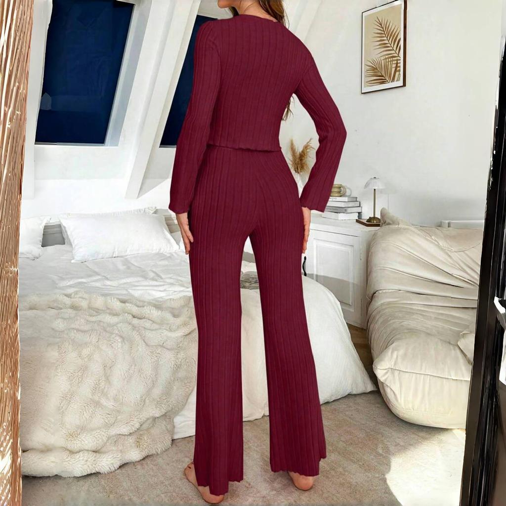 European & American Women's Long Sleeve Pajama Set: Bowknot Casual Fashion, Thickened for Autumn & Winter