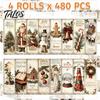 Festive Packaging Seals Christmas Coated Paper Sealing Sticker, Retro Hand-drawn Santa Claus Snowman Elk Holiday Party Table Decor Design, Decorative