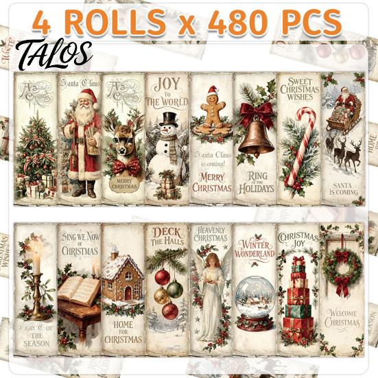 Festive Packaging Seals Christmas Coated Paper Sealing Sticker, Retro Hand-drawn Santa Claus Snowman Elk Holiday Party Table Decor Design, Decorative