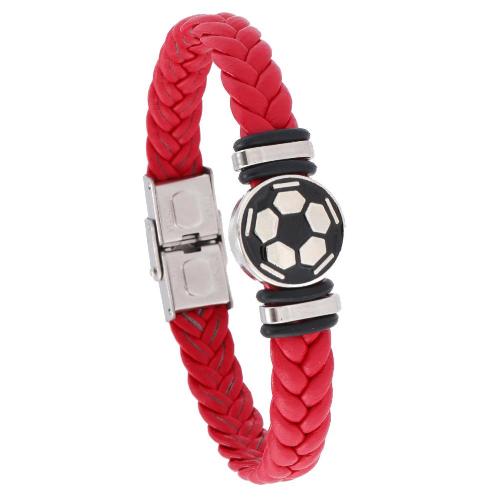 Мужской светящийся кожаный браслет из нержавеющей стали с символикой футбольной команды - Памятный подарок вино красного