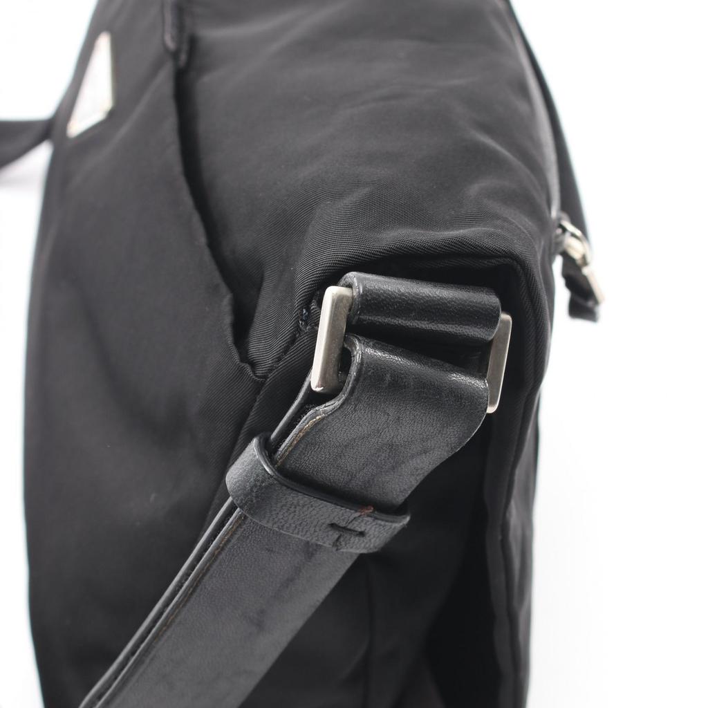 Used PRADA Triangle logo Shoulder Bag Nylon leather Black Used Women