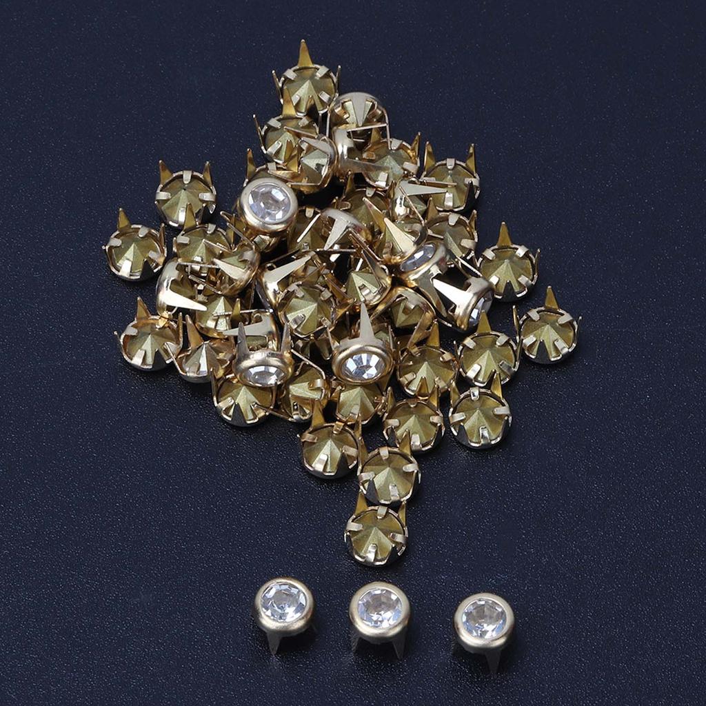 50PCS 6mm DIY Colorful Round Claw A Grade Crystal Rhinestones for Crafts Decoration(Gold)