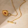 18k Gold Red Agate Pearl Heart Necklace for Women