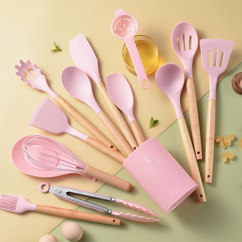14PCS Food Grade Silicone Kitchen Cookware Utensils Turner Spatula Measuring Spoon Practical Cooking Tool Kitchenware Set