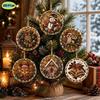 6pcs DIY Pearl Diamond Painting 2D Combination Set Animal Pattern Wooden Christmas Tree Pendant Holiday Party Artware Decoration
