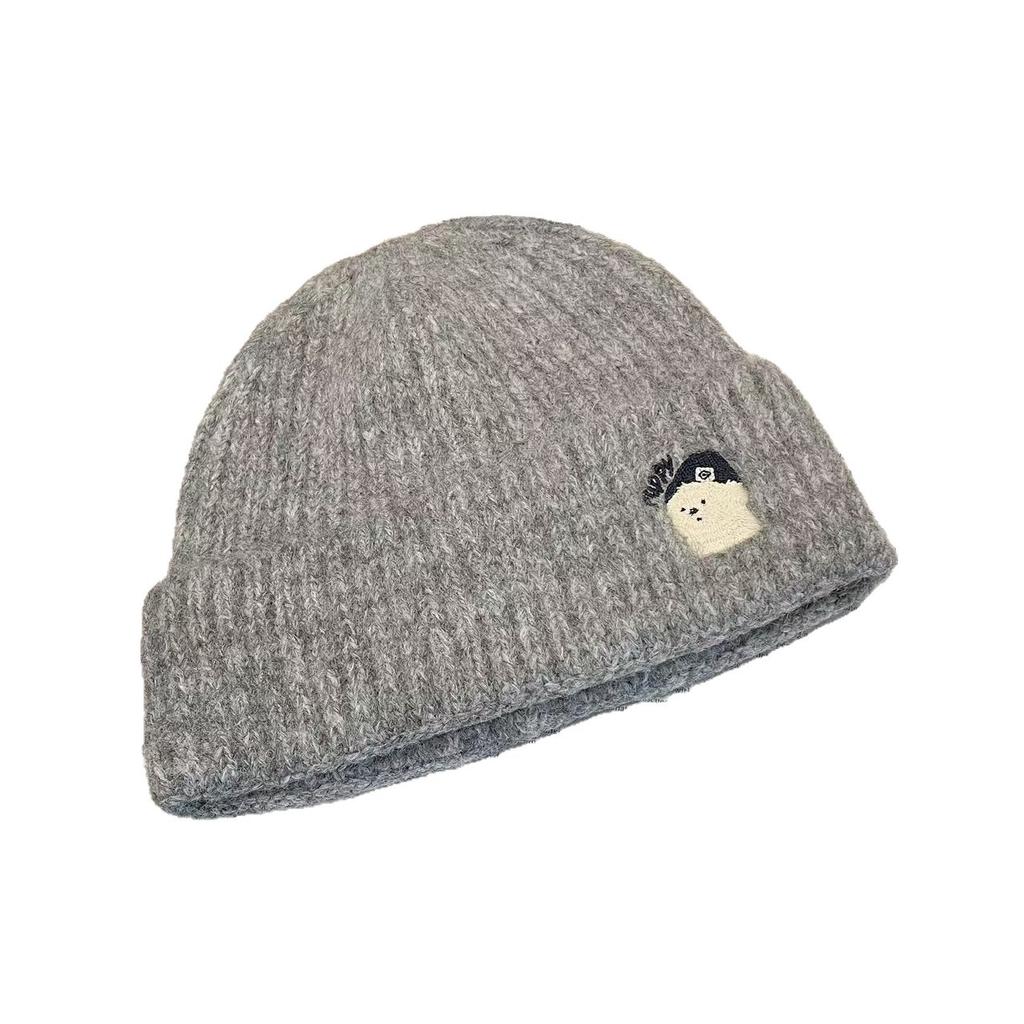 A New Solid Color Cartoon Embroidered Woolen Cap for Women In Autumn and Winter From South Korea A Small Knitted Cap That Accentuates The Face