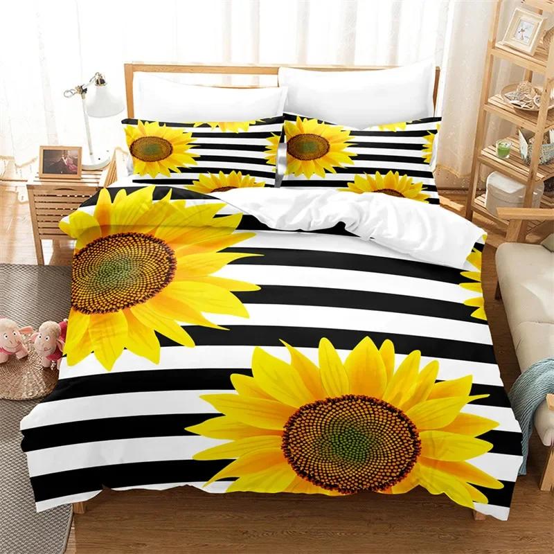 Comforter Sunflower Twin Full King Size Botanical Plants Comforter Microfiber Nature Floral Bedding Set
