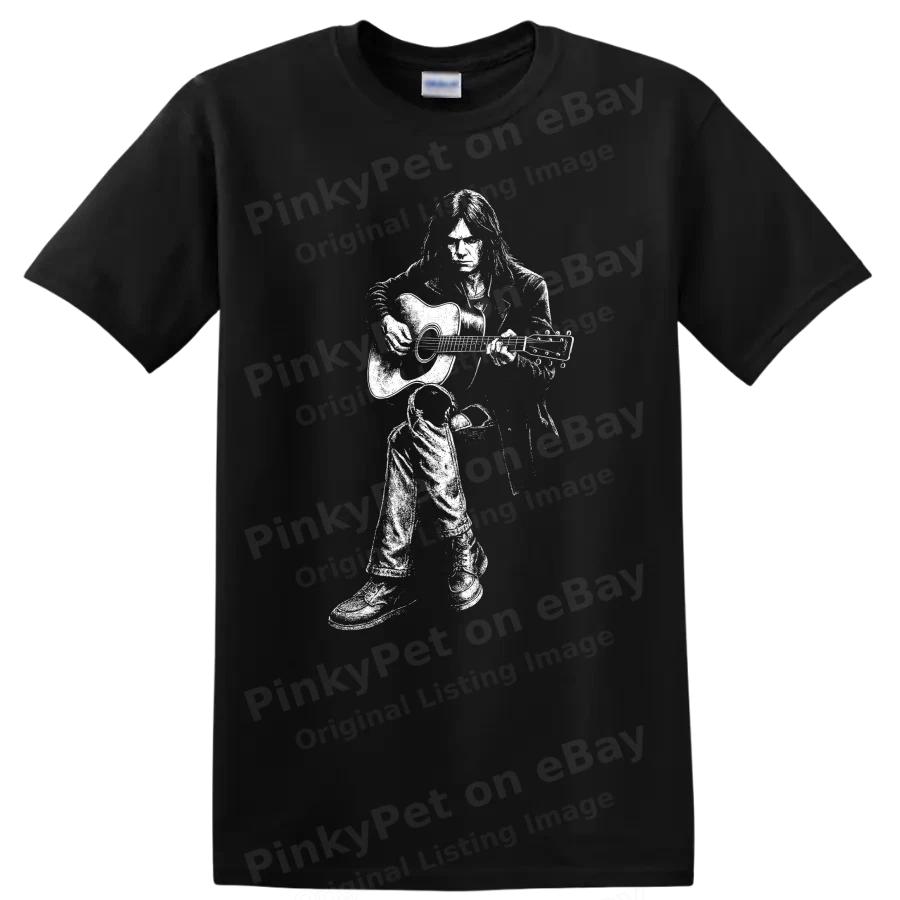 Neil Young T Shirt Rock Legend Guitar Singer Silhouette Folk Music Fan Stage Tee