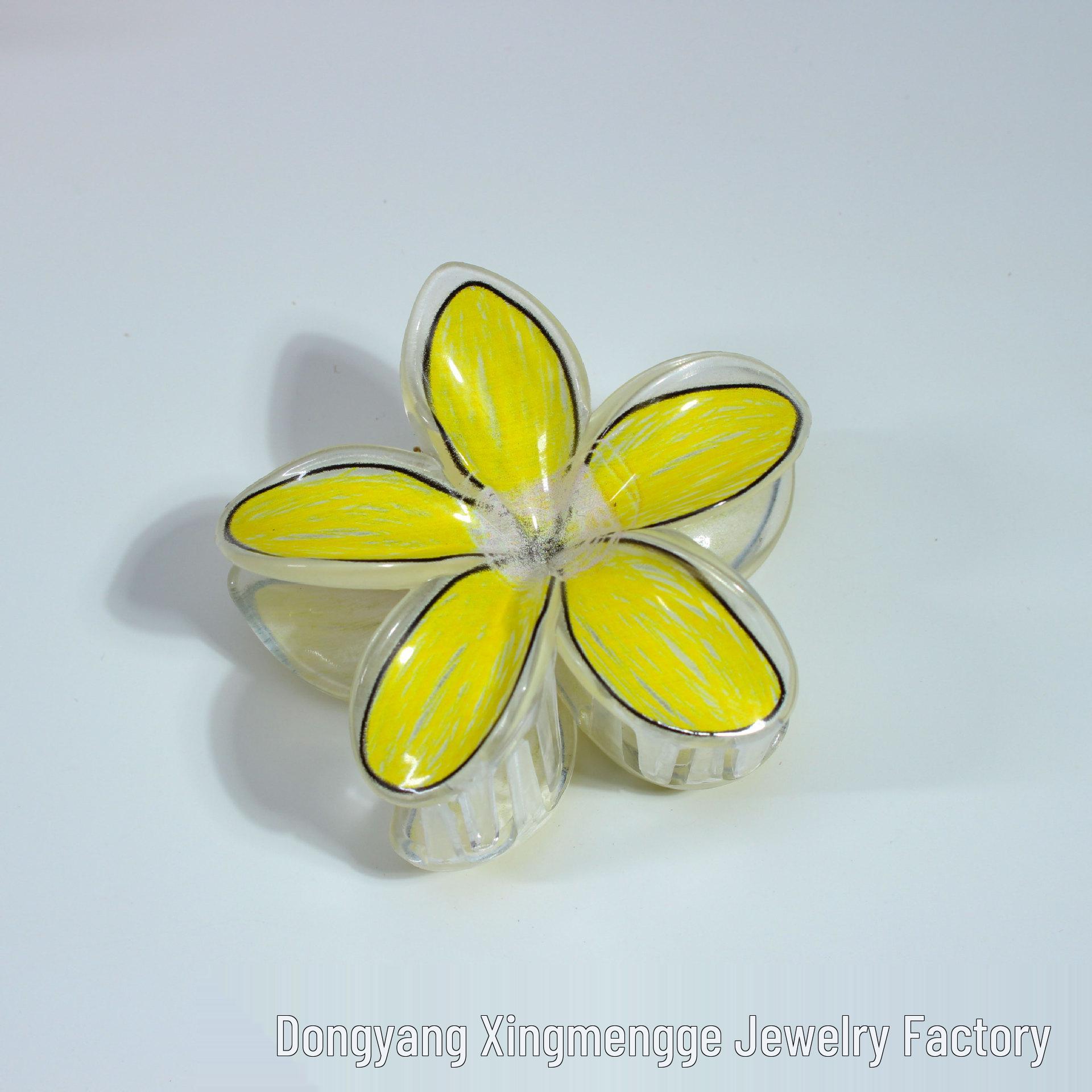 Плюмерия и Баухиния – Цветная заколка для волос – Большой дизайн с пятью лепестками «Коготь акулы» жёлтый