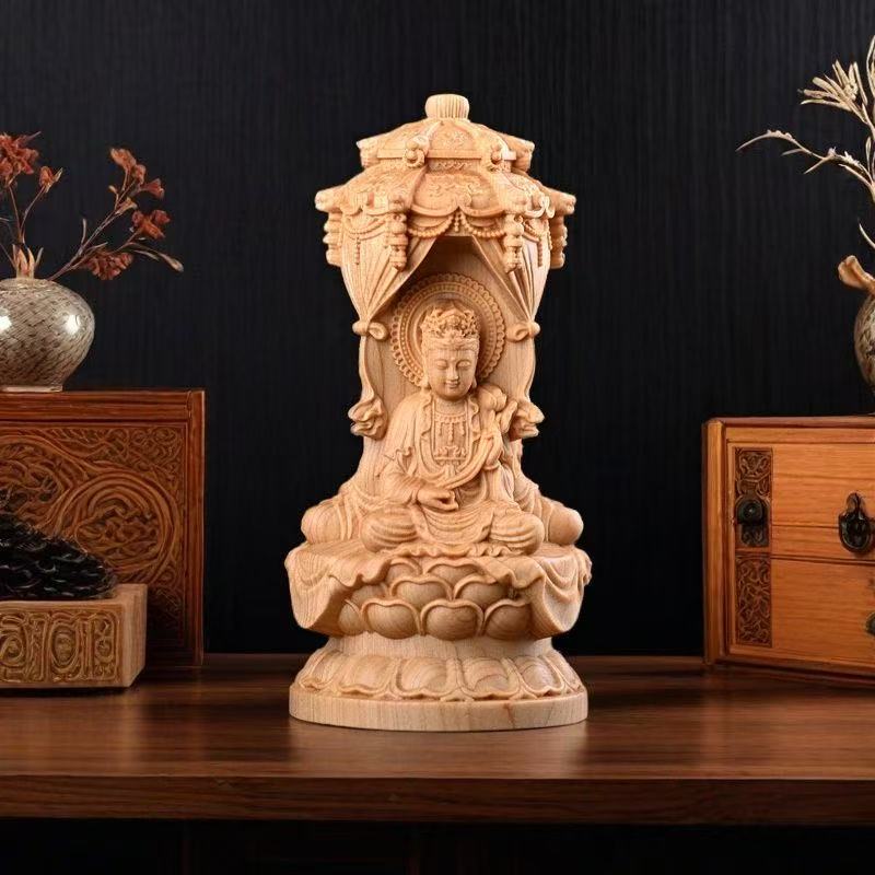 Wood Carving Guanyin, Tathagata Sculptures and Figurines Wood Carving Buddha Statue Home Room Office Feng Shuidecoration Statue