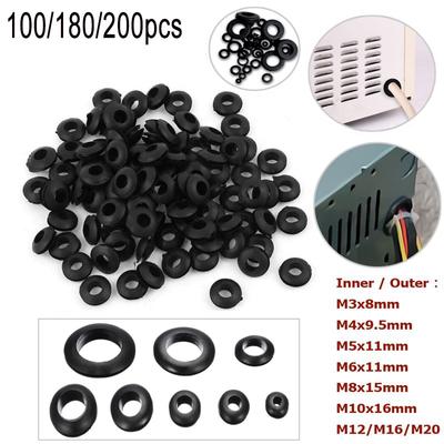 100/180/200 st gummigenomföring Sortimentssats Harness Grommet Elektrisk trådpackning NYHET